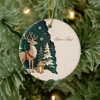 Ornamento De Cerâmica Weihnachtlicher Rentier Wald Rahmen