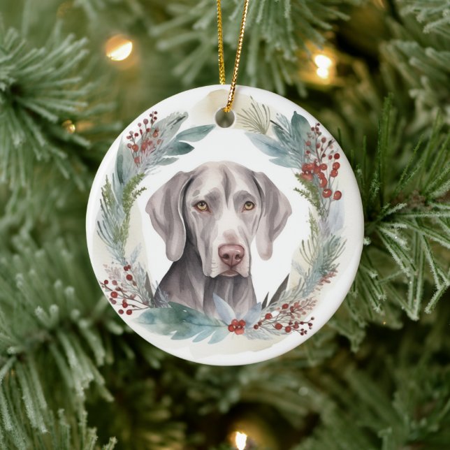 Ornamento De Cerâmica Weimaraner Christmas Wreath Festivo Pup (Árvore)