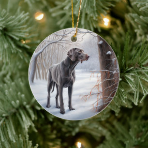 Ornamento De Cerâmica Weimaraner Deixe-o nevar no Natal