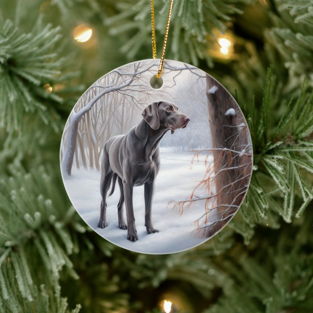 Ornamento De Cerâmica Weimaraner Deixe-o nevar no Natal (Árvore)