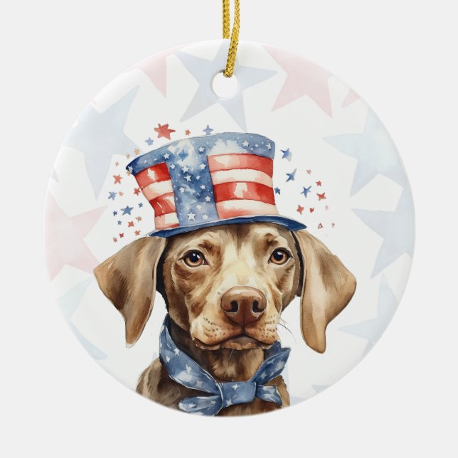Ornamento De Cerâmica Weimaraner Dog, 4th of july Personalized (Frente)