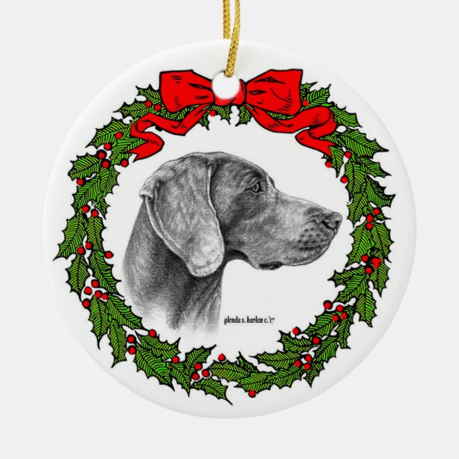 Ornamento De Cerâmica Weimaraner Dog Art de Glenda S. Harlan (Frente)