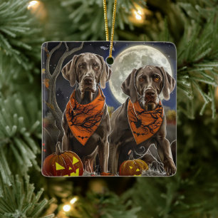 Ornamento De Cerâmica Weimaraner Halloween Spooky