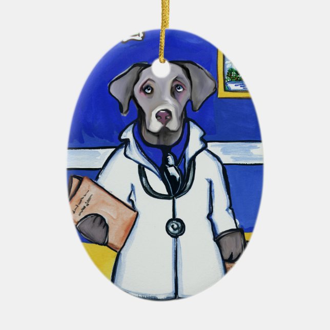 ORNAMENTO DE CERÂMICA WEIMARANER MÉDICO (Frente)