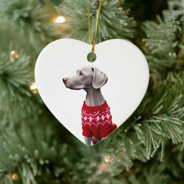 Ornamento De Cerâmica Weimaraner no Suéter de Natal (Árvore)