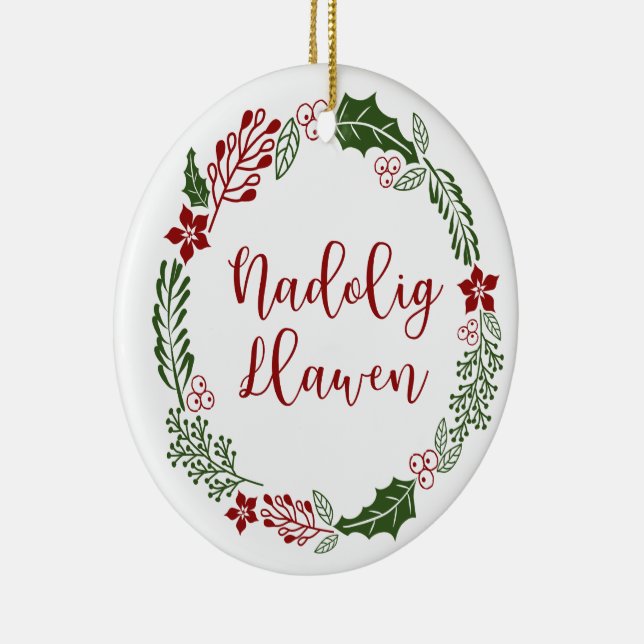 Ornamento De Cerâmica Welsh Felry Christmas Wreath, Nadolig Llawen (Direito )