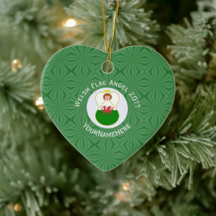 Ornamento De Cerâmica Welsh Flag Angel Christmas Green White
