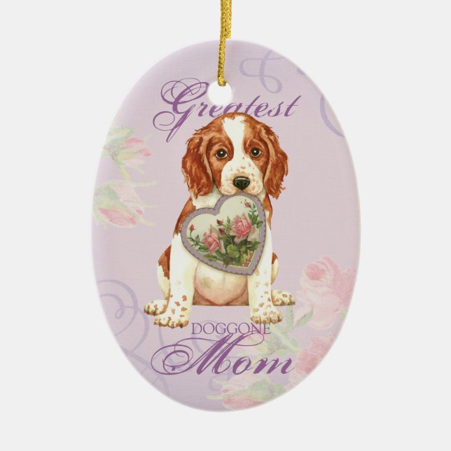 Ornamento De Cerâmica Welsh Springer Spaniel Heart Mãe (Frente)