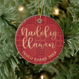 Ornamento De Cerâmica Welsh Tapeçaria Em Branco, Carthen Nadolig Ce