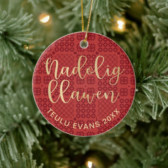 Ornamento De Cerâmica Welsh Tapeçaria Em Branco, Carthen Nadolig Ce (Árvore)