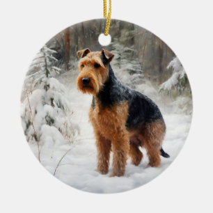 Ornamento De Cerâmica Welsh Terrier Deixe-o nevar no Natal