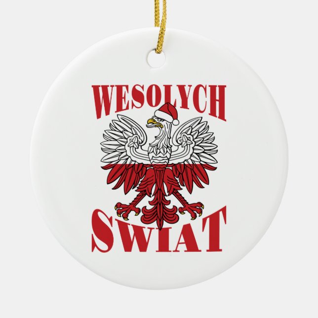 Ornamento De Cerâmica Wesolych Swiat Polonês Eagle Santa Hat (Frente)