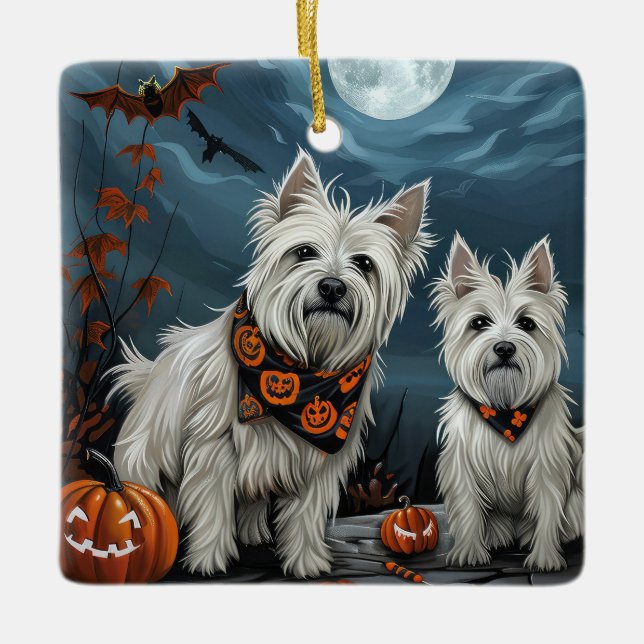 Ornamento De Cerâmica West Highland Halloween Spooky (Frente)