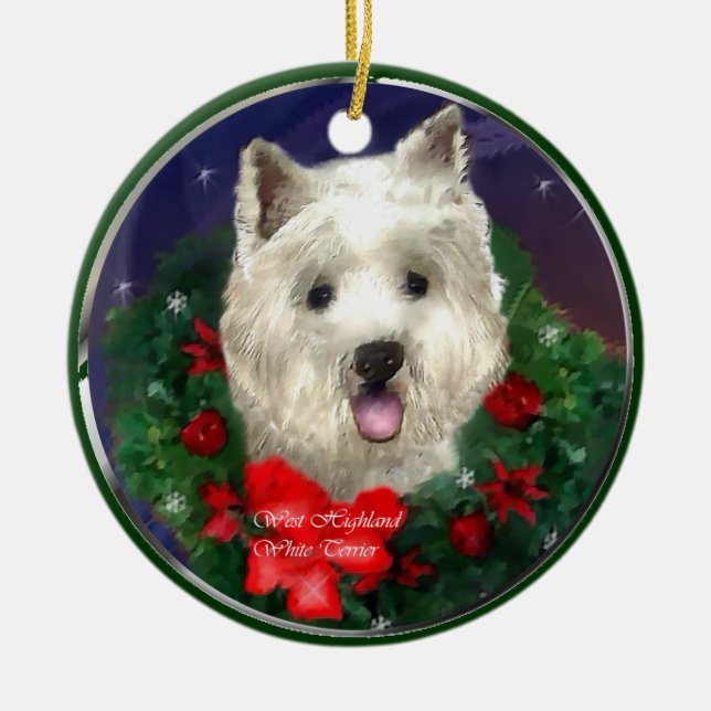 Ornamento De Cerâmica West Highland White Terrier Natal (Frente)