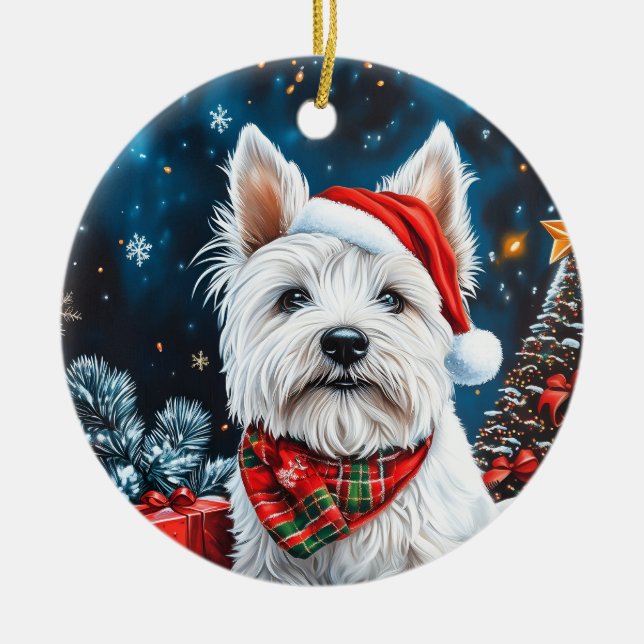 Ornamento De Cerâmica West Highland White Terrier Natal (Frente)