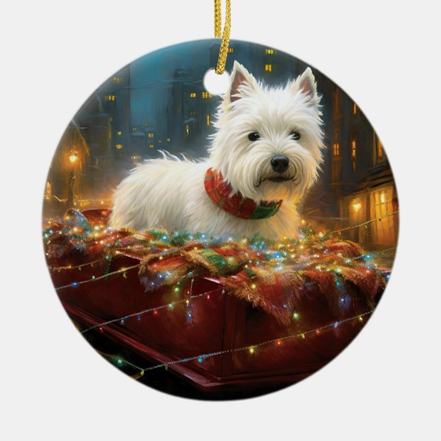 Ornamento De Cerâmica West Highland White Terrier Natal Festivo (Frente)
