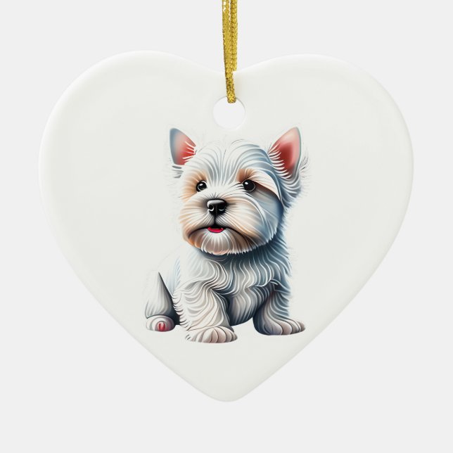 Ornamento De Cerâmica West Highland White Terrier Puppy Personalizado (Frente)