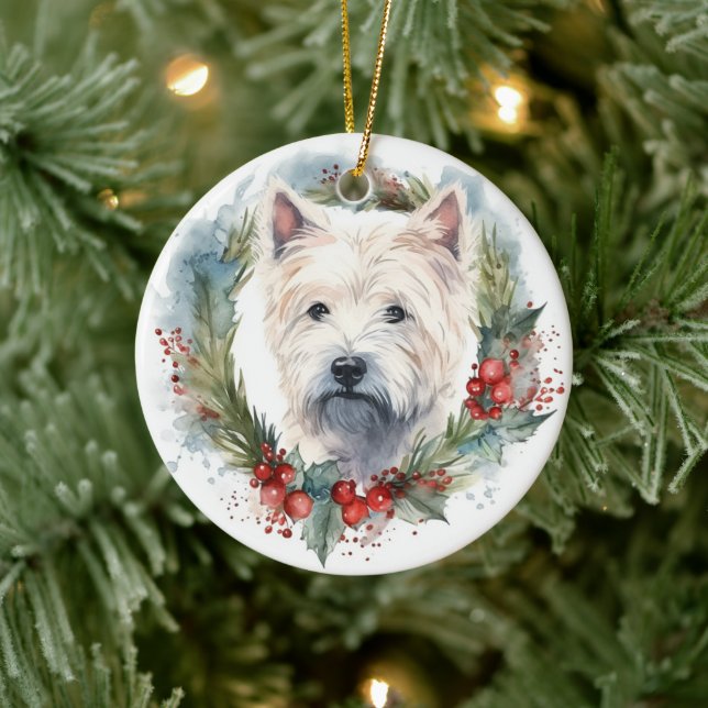 Ornamento De Cerâmica West Highland White Terrier Wreath de Natal (Árvore)