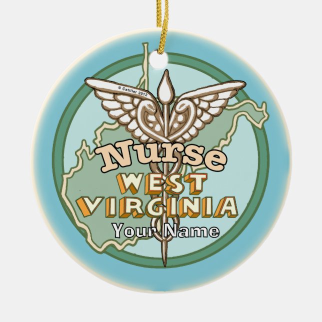 Ornamento De Cerâmica West Virginia Nurse Caduceus (Frente)
