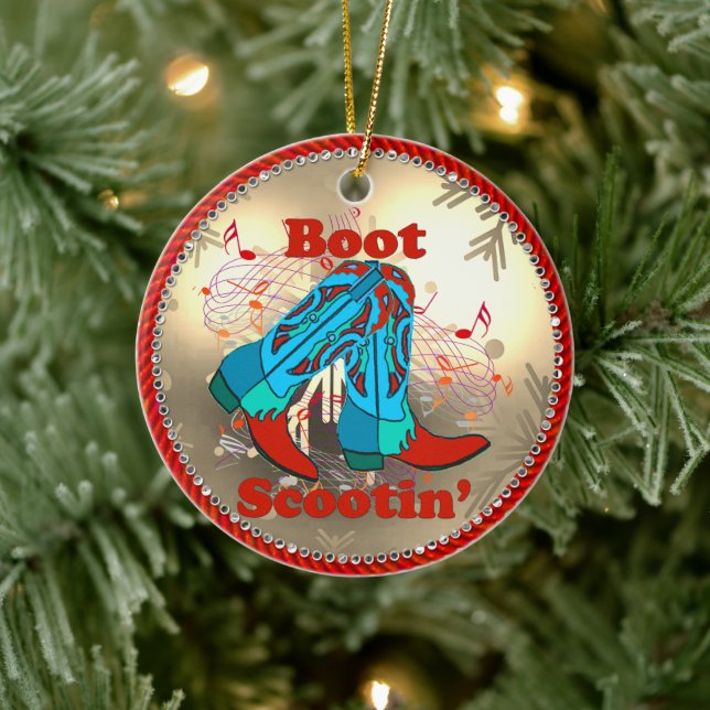 Ornamento De Cerâmica Western Cowboy Boots Scootin Line Dance Christmas (Árvore)