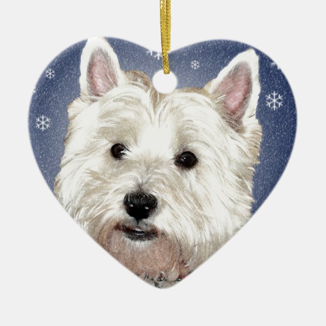 Ornamento De Cerâmica Westie AZUL do NATAL (Frente)