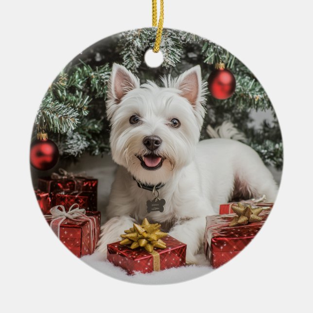 Ornamento De Cerâmica Westie Christmas (Frente)