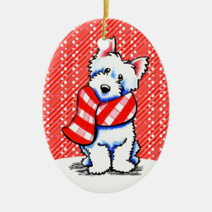 Ornamento De Cerâmica Westie Happy Xadrez Scarf Winter