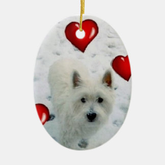 Ornamento De Cerâmica Westie personalizou o Natal de suspensão da