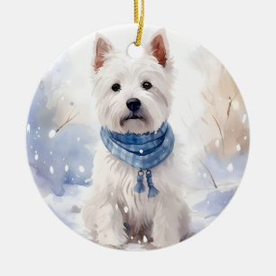 Ornamento De Cerâmica Westie Winter Christmas