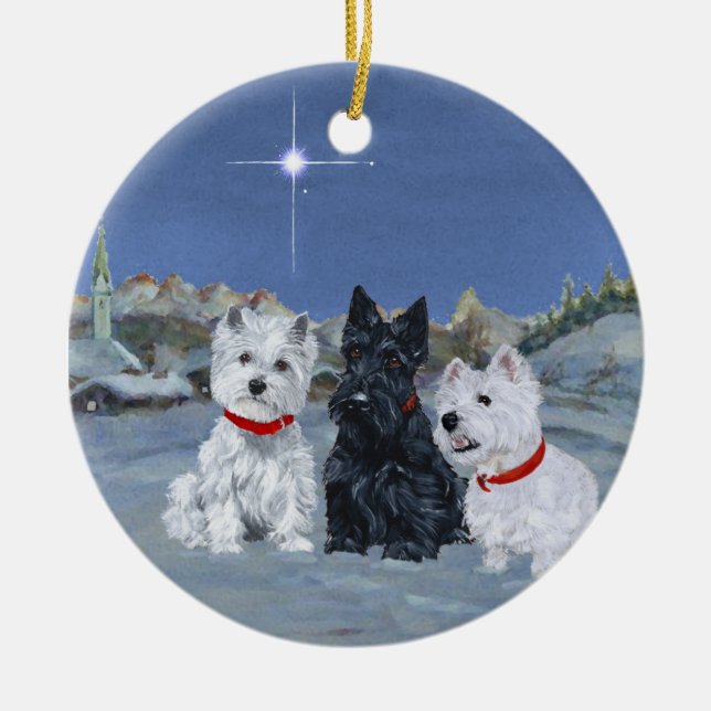 Ornamento De Cerâmica Westies e um Natal Scottie (Frente)