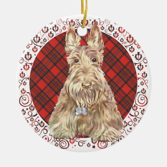 Ornamento De Cerâmica Wheaten Scottie Tartan (Frente)