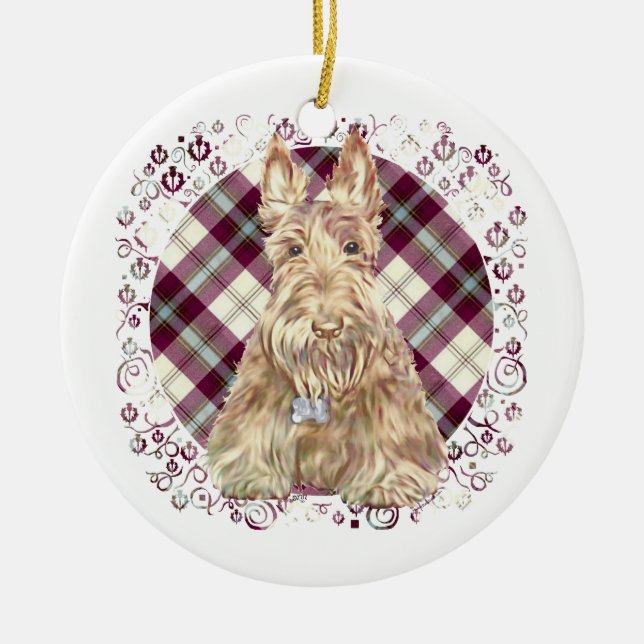 Ornamento De Cerâmica Wheaten Scottie Tartan (Frente)