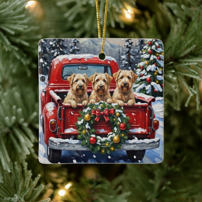 Ornamento De Cerâmica Wheaten Terrier Christmas Red Truck Holiday Gift (Árvore)