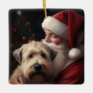 Ornamento De Cerâmica Wheaton Terrier com Papai Noel Natal Festivo