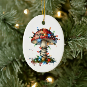 Ornamento De Cerâmica Whimcolor Watercolor Vintage Mushroom Natal