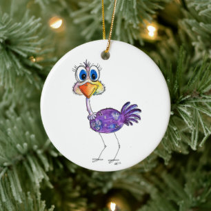 Ornamento De Cerâmica Whimsic Happy Purple Ostrich