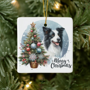 Ornamento De Cerâmica Whimsic Herding Border Collie Dog Merry Xmas