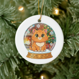 Ornamento De Cerâmica Whimsical Cartoon Cat in Snow Globe Christmas