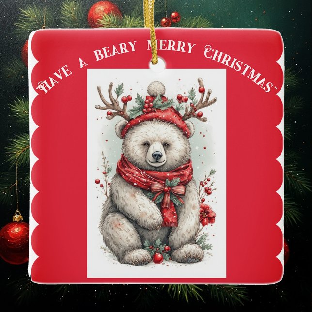 Ornamento De Cerâmica Whimsical Christmas Bear Quote Playful Quirky Cute (Whimsical Christmas Bear Quote Playful Quirky Cute Ceramic Ornament)