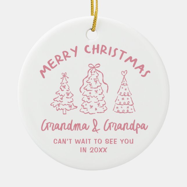 Ornamento De Cerâmica Whimsical Grandparents Pregnancy Announcement (Frente)