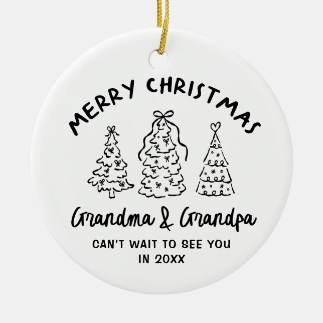 Ornamento De Cerâmica Whimsical Grandparents Pregnancy Announcement (Frente)