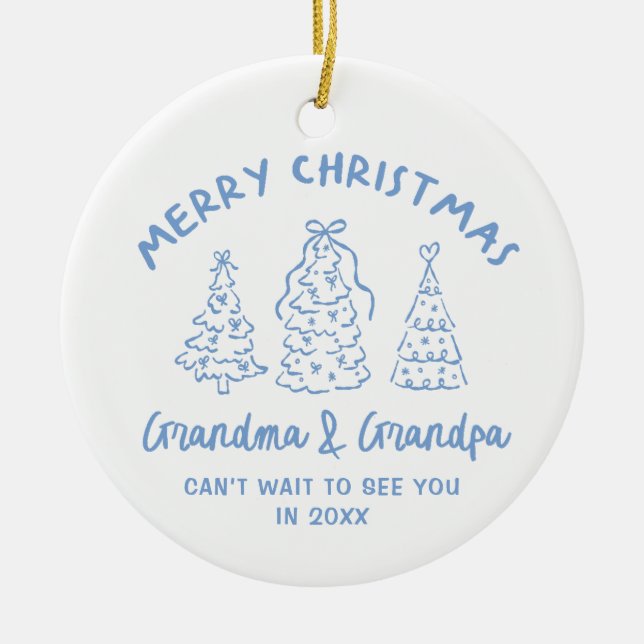 Ornamento De Cerâmica Whimsical Grandparents Pregnancy Announcement (Frente)