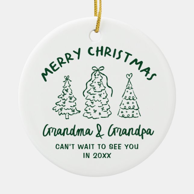 Ornamento De Cerâmica Whimsical Grandparents Pregnancy Announcement (Frente)
