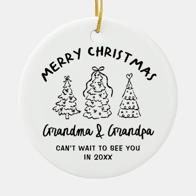 Ornamento De Cerâmica Whimsical Grandparents Pregnancy Announcement (Frente)