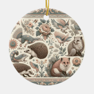 Ornamento De Cerâmica Whimsical Hedgehog Haven: Floral Vitoriano