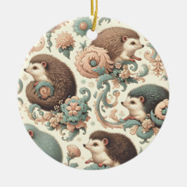 Ornamento De Cerâmica Whimsical Hedgehog Haven: Floral Vitoriano