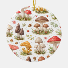 Ornamento De Cerâmica Whimsical Mushroom Pattern – Vintage Botanical