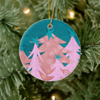 Ornamento De Cerâmica Whimsical Pink Christmas Tree