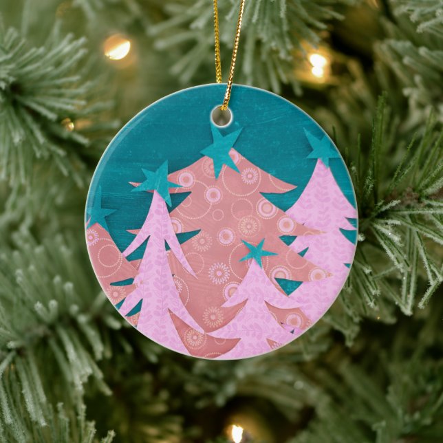 Ornamento De Cerâmica Whimsical Pink Christmas Tree (Árvore)