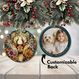 Ornamento De Cerâmica Whimsical Reindeer Natal Personalizável